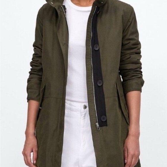 Zara Olive Green Long Winter Coat - Picture 6 of 8